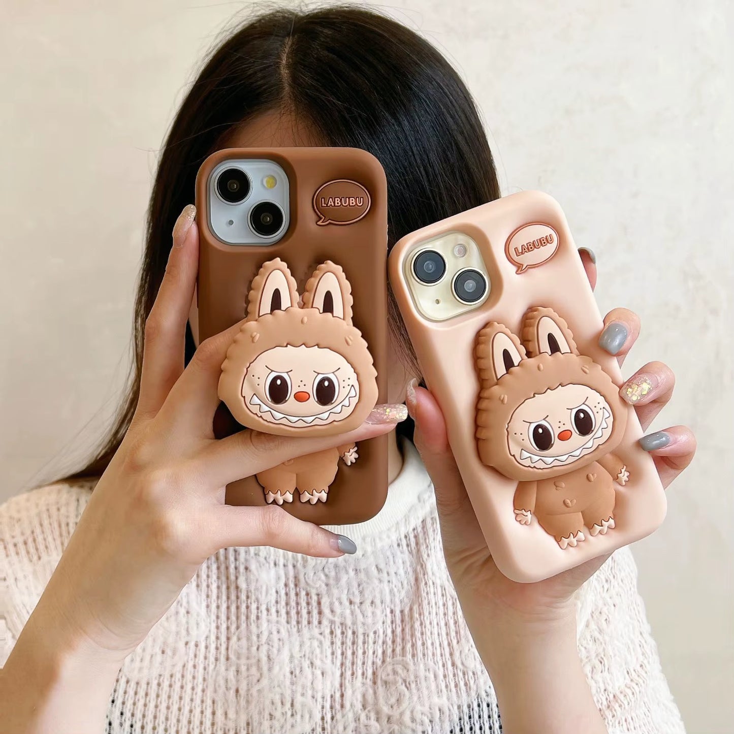 Hot Selling Latest Cute 3D Cartoon Silicone Phone Case for Iphone 16 Custom Labubu Design Stretch Bracket Phone Covers
