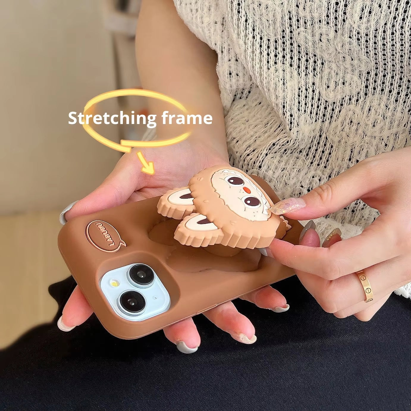 Hot Selling Latest Cute 3D Cartoon Silicone Phone Case for Iphone 16 Custom Labubu Design Stretch Bracket Phone Covers