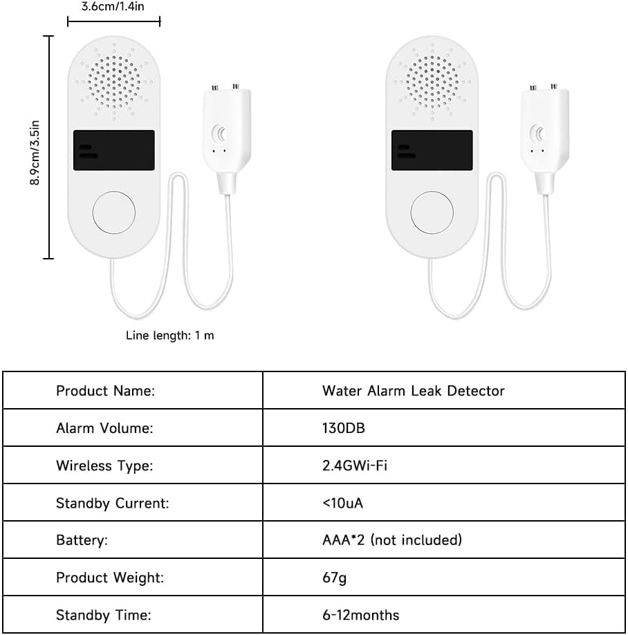 Tuya Water Leak Detector/2.4G Wifi Water Sensors with 130Db Adjustable Alarm/Tan