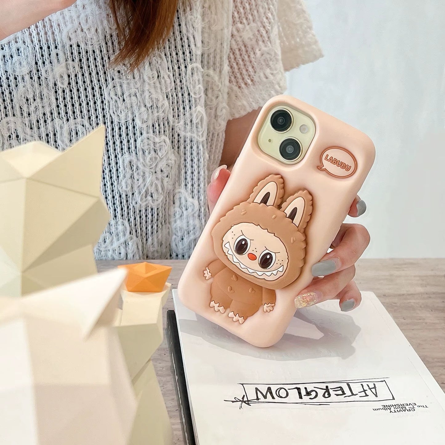 Hot Selling Latest Cute 3D Cartoon Silicone Phone Case for Iphone 16 Custom Labubu Design Stretch Bracket Phone Covers